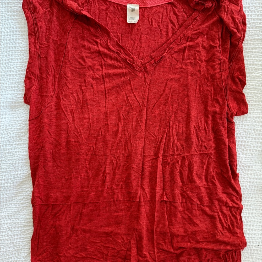 We The Free Red V-Neck Short Sleeve Top
